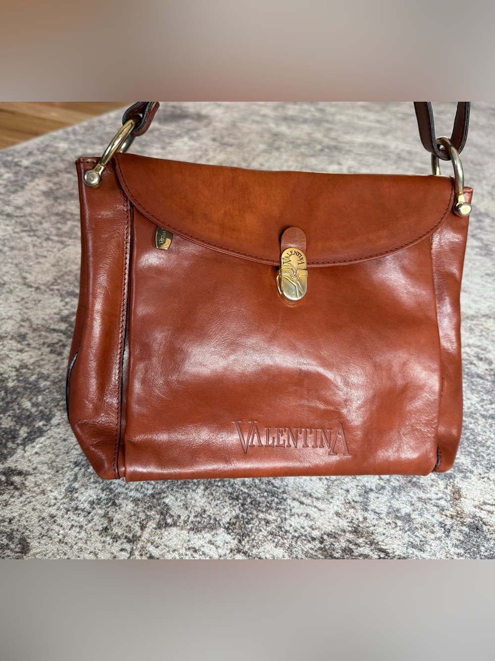 Vintage Italian Leather Shoulder Bag Satchel Cognac Brown Quiet Luxury